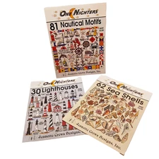 Cross Stitch Pattern Leaflet Lot of 3 Vintage Nautical Sea Shells Lighthouses