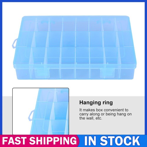 Adjustable 24 Grid Plastic Jewellery Box Beads Earrings Organiser Blue ...