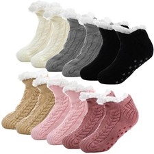 6 Pairs Womens Slipper Socks Non Slip Bottoms Fuzzy Grippers For Bedroom
