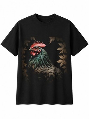Botanical Chicken Torn Paper Farm Animal Mens T-Shirt Black 100% Cotton Farming