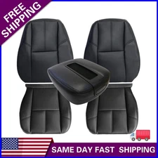 Fits 07-14 GMC Sierra Driver & Passenger Bottom & Top Leather Seat Cover Black