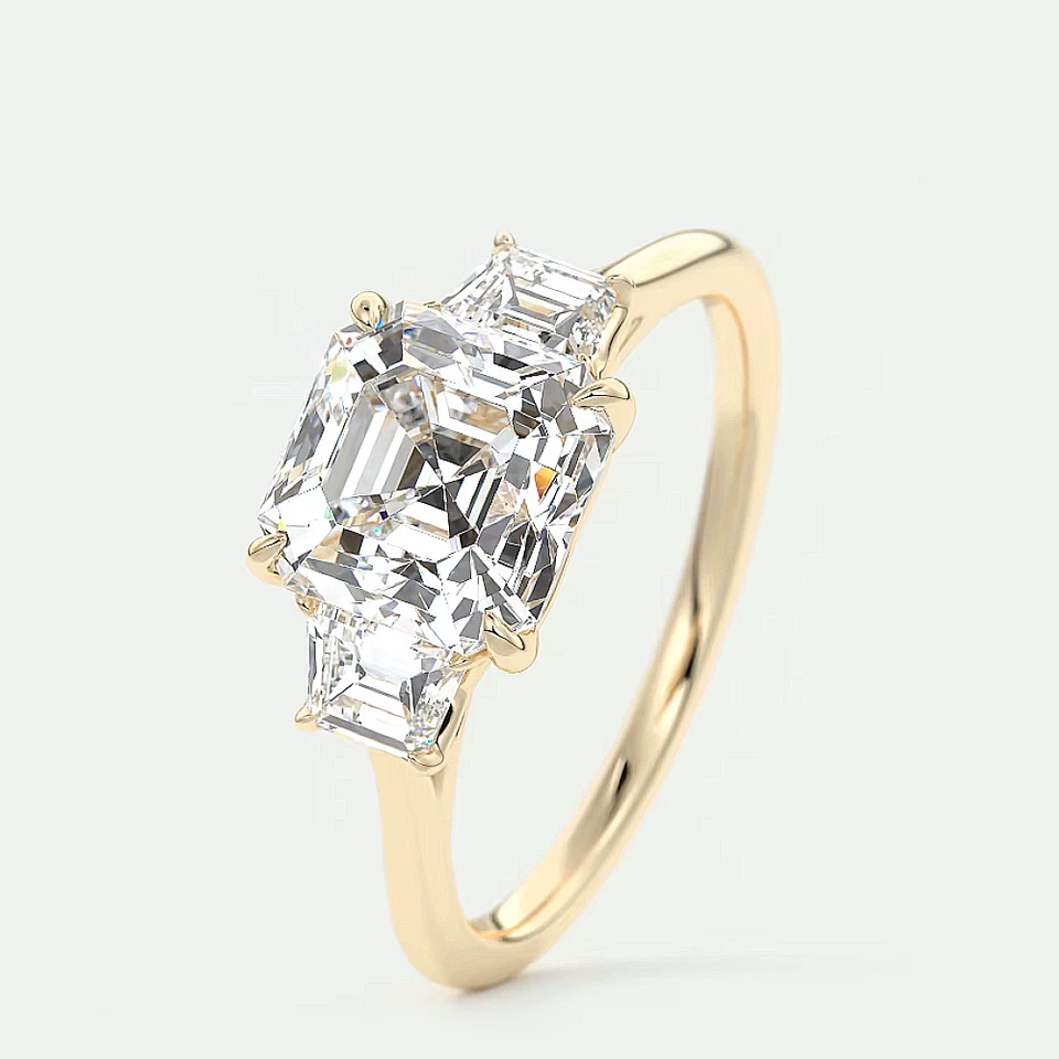 14k Yellow Gold 0.50 Ct Semi Mount Asscher Cut Setting Diamond Engagement Ring - Image 3 of 4
