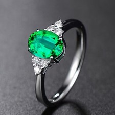 Oval Cut Red/Green/Blue Stone Silver Plated Solitaire Adjustable Engagement Ring