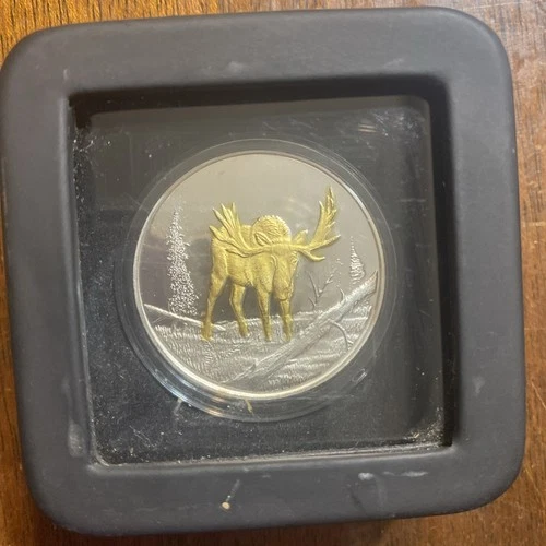 1oz Fine .999 Silver Coin Alaska “The Last Frontier” Gold Moose In Original Case