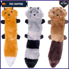 Cuddly No-Stuffing Dog Toy Pack - Fox, Raccoon Squirrel for Playtime Fun