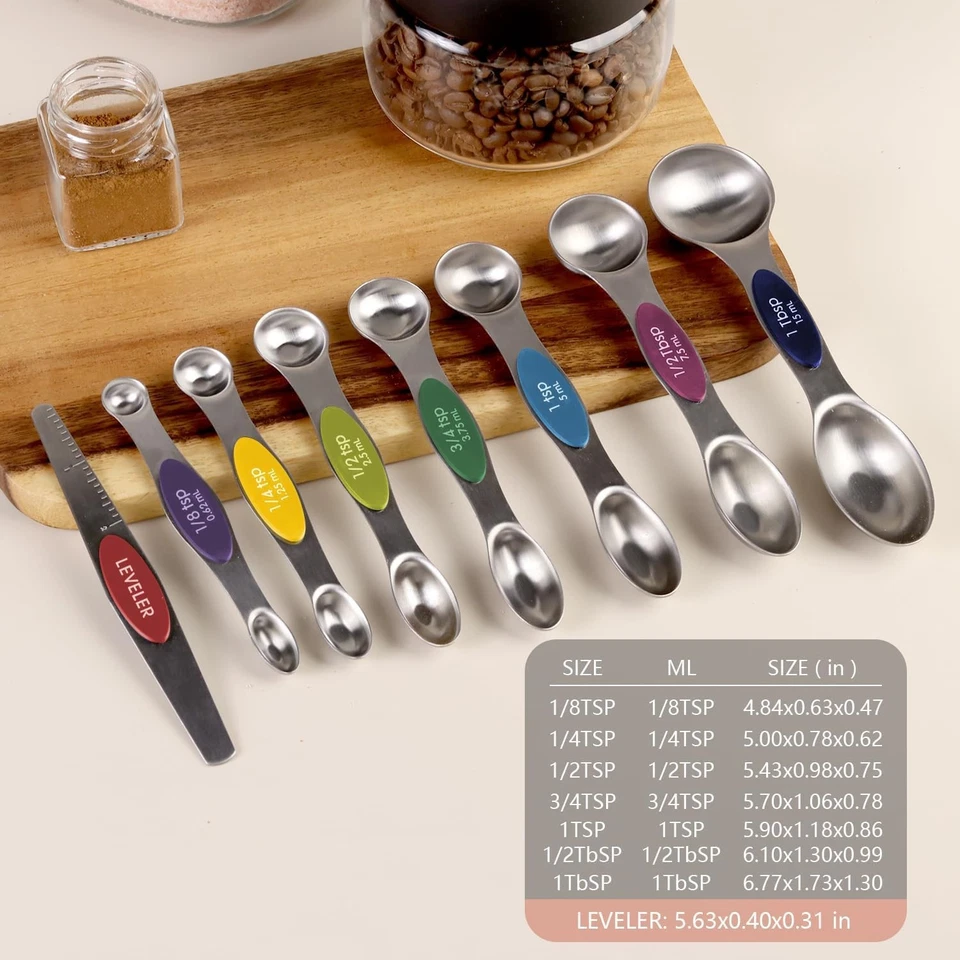 8-Piece Magnetic Stainless Steel Measuring Spoon Set – Dual-Sided, Stackable - Image 3 of 4