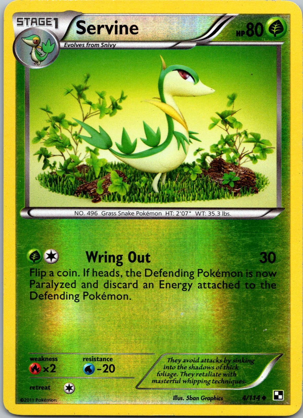 SERVINE 4/114 UNCOMMON BLACK & WHITE POKEMON REVERSE HOLO NM/M