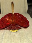 Indiana Glass Co. VTG Canterbury Sunset Large Amberina Glass Basket (Glows) — photo 6