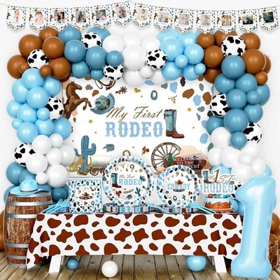 My First Rodeo Decorations Boy, Cowboy Themed 1st Birthday Party Balloon Banner