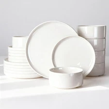 Porcelain Dinnerware Set, 18-Piece Modern Plate and Bowl Set, dish set for 6,...