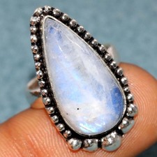 925 Silver Plated Rainbow Moonstone Ring US 6 Limited Edition Design Trendy GW