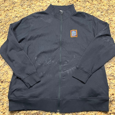 #ad Mens Aldi Logo Full Zip Track Jacket Black Mock Neck Size Large LG $15.99