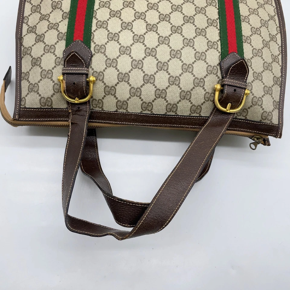 Auth Gucci Sherry Line GG Supreme PVC Leather Beige Tote Bag NS091329 - Image 4 of 4