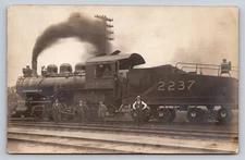 Vintage Real Photo Postcard CPR Steam Locomotive 2237 with Crew