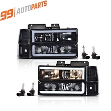 Fit For 94-00 Chevy Gmc Ck 1500 2500 3500 Led Drl Smoke Lens Black Headlights
