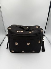 Baby Stroller Insulated Organizer Bag/Pouch Black Canvas w/Embroidered Bears,EUC