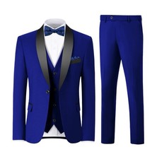 3-piece Slim Fit Suit size L large - Jacket Blazer/Vest/Pants - Blue/Black - NEW