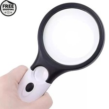 50X Magnifying Glass Handheld Magnifier 3 LED Light Reading Lens Jewelry Loupe