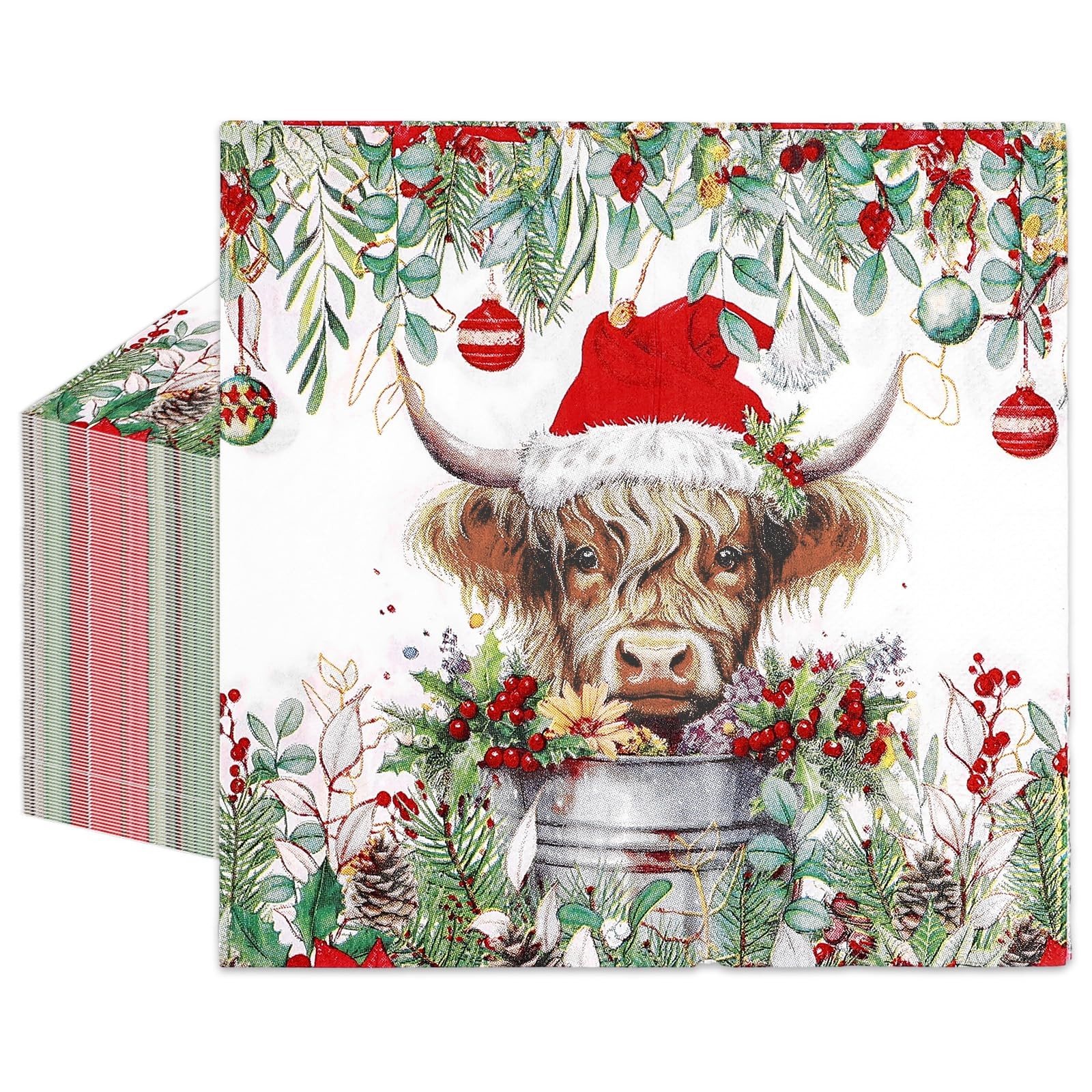 80Pcs Christmas Luncheon Napkins Highland Cow Paper Napkin Disposable Dinner