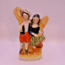 Antique Staffordshire Flatback Pottery, English Country Peasants Figurine