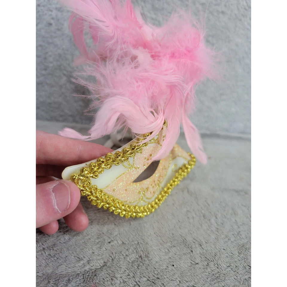 Pink Feather Masquerade Mask Costume Party Ball Mardi Gras Dress Up Accessory - Image 2 of 3