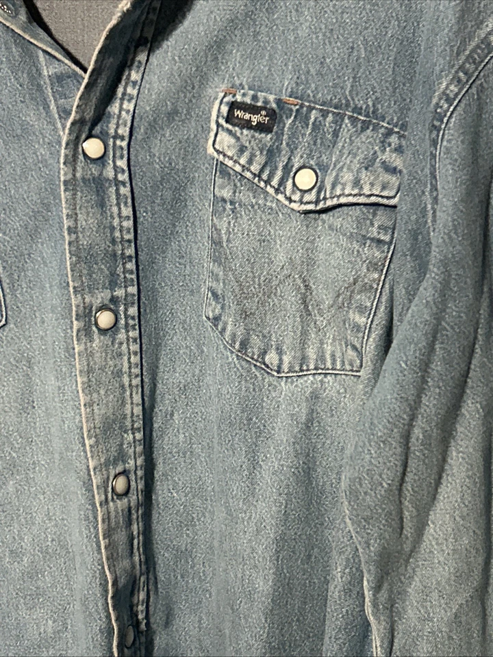 Vtg Distressed Denim Western Pearl Snap Denim Shirt Long Sleeve Grunge - Image 2 of 4