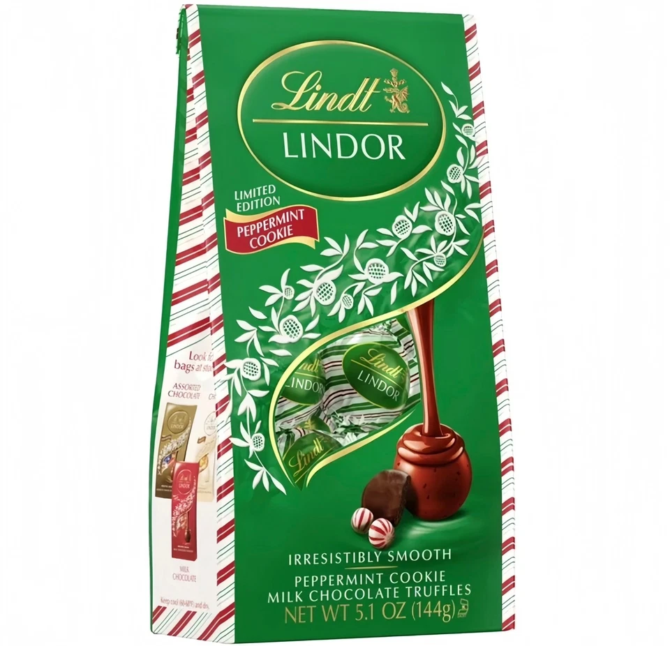 Lindt Lindor Biscotto alla Menta Piperita Edizione Limitata Sacchetto 144g Importazione USA