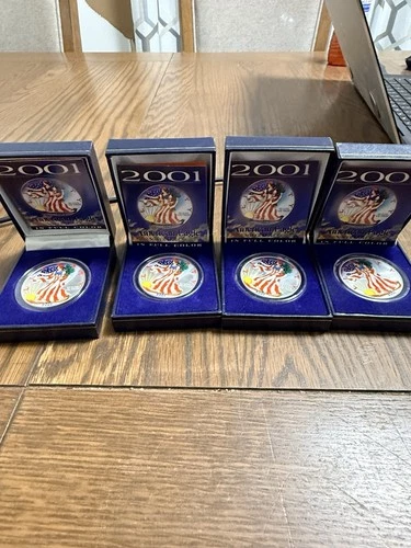 4  2001 1 OZ SILVER AMERICAN EAGLE "FULL COLOR" BRILIANT UNCIRCULATED