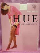HUE French Lace Very Sheer Thigh Highs Stockings Size 2 White Sissy Nylons