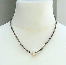 Raw diamond necklace 18.7 carats with Ming pearl dragon skin unique chain 5591