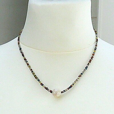 Rohdiamant Kette 18,7 Karat mit Ming Perle Dragon Skin Unikat Kette 5591