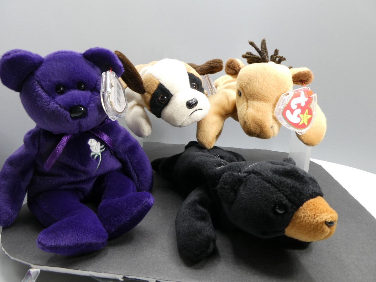 Ty Beanie Babies Lot of 4 - Princess Bernie Derby & Blackie - All