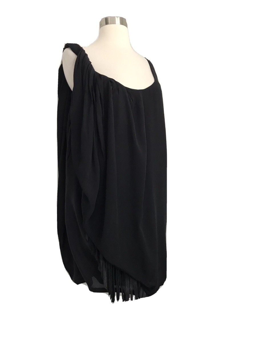 Tシャツ・カットソー ACNE STUDIOS Women Tunic Tops AC0704 52890 900 BLACK Black ACNE 100% VISCOSE LEATHER FREE FRINGE BLACK LINED TUNIC TOP