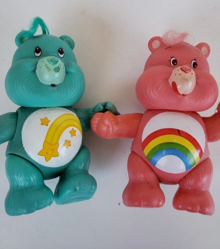 Care Bears 1983 Cheer Bear Wish Bear Poseable Vintage Figure PVC Lot of 2