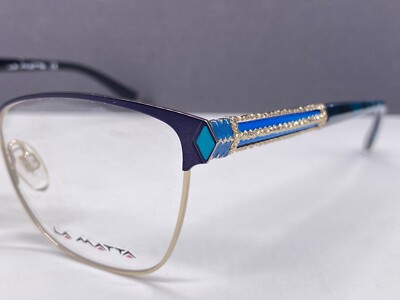 La Matta Brille Damen Blau Gold Raute Vollrand LM 3276 Rechteckig