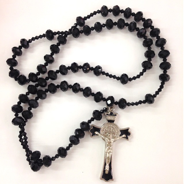 アクセサリー Vintage Black Rosary Necklace Large Black Crystal Rosary Necklace 20