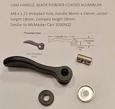 CAM HANDLE, LEVER, BLACK POWDER COATED ALUMINUM, 96MM X 24MM M8X1.25 THREADED.