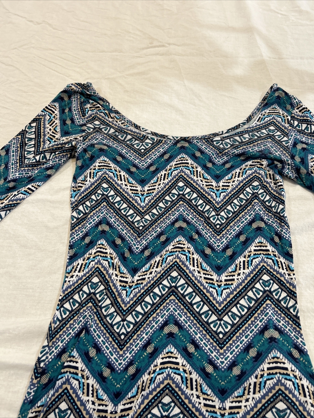 Ultra Flirt Women XS Blue Blouse Aztec Geometric Pattern Stretch Long ...