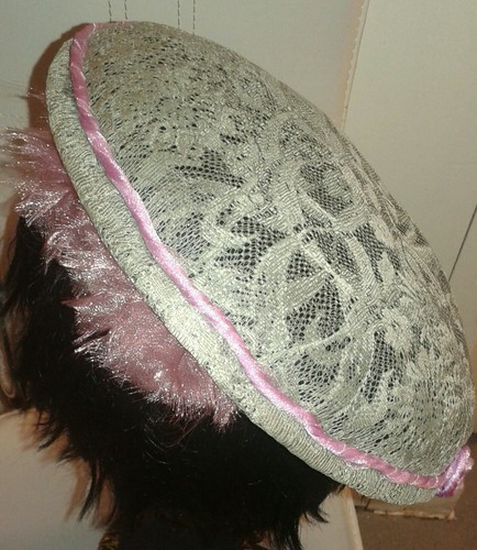 NWT Unique Bespoke Grey Lace with Pink Organza Flower Sinamay Hatinator - Picture 4 of 7