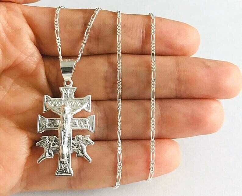 Collana Croce Di Caravaca ARGENTO 925 Legge Vintage - Foto 2