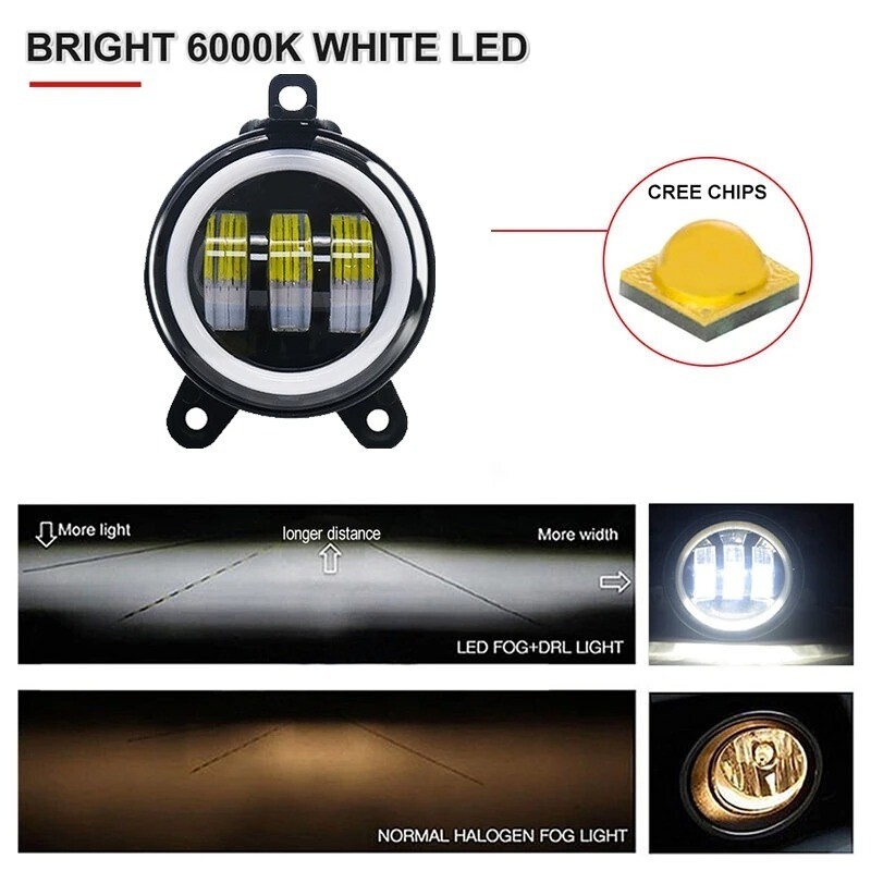 Alfa Romeo - Coppia Fendinebbia LED Angel Eyes Universali Auto Fari Anteriori 3 Fori Anelli D - Miniatura 12