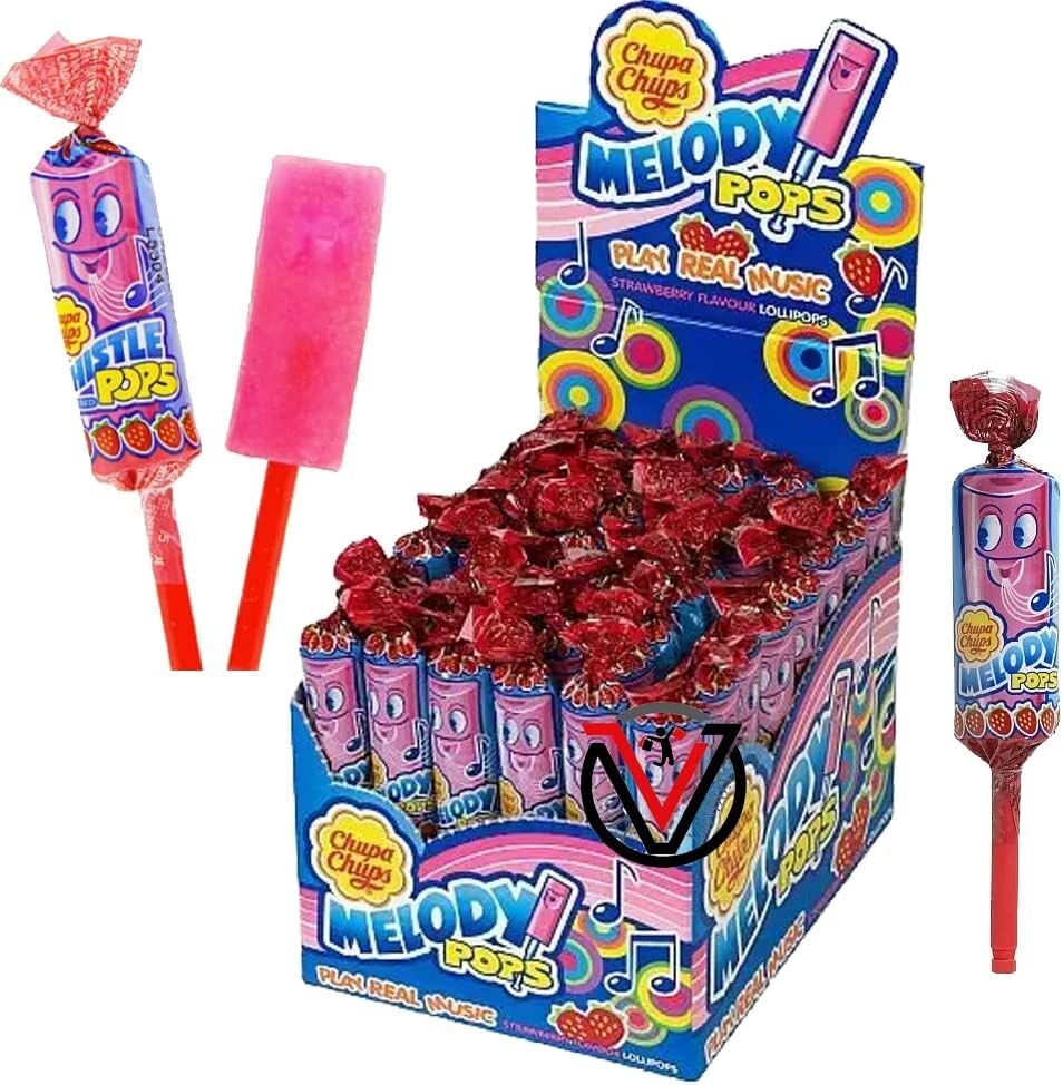Chupa Chups Melody Pops Strawberry Flavour Lollipops Full Box( 15g