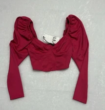 NEW- Zara hot pink long sleeve corset crop top size medium