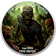 "Earth Zombies" 1 Oz Colorized Silver Coin 1$ Fiji 2022 green phosphorescent