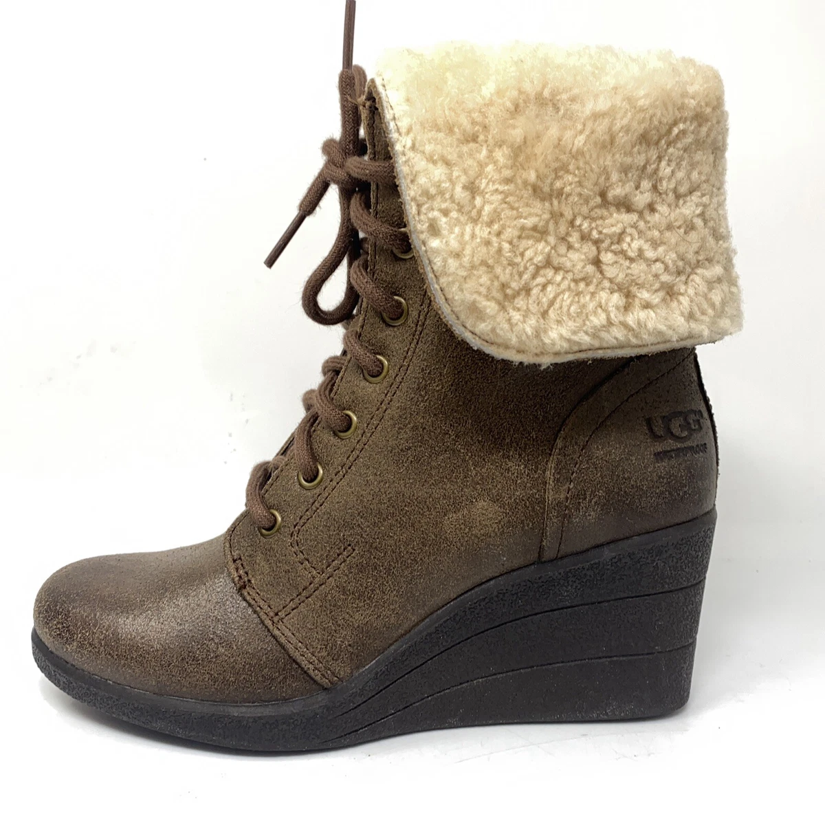 UGG Womens Sz 5 M Zea Wedge Waterproof Suede Leather Winter Snow