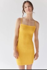 NWT Urban Outfitters Tyra Mini Dress Womens Sz M Yellow Textured Strappy-Back