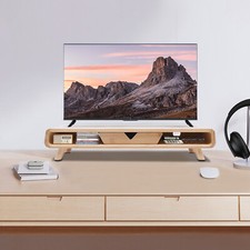 Bamboo Monitor Stand 24in W/ Drawer Desktop Stand Office Back Baffle Gift Modern