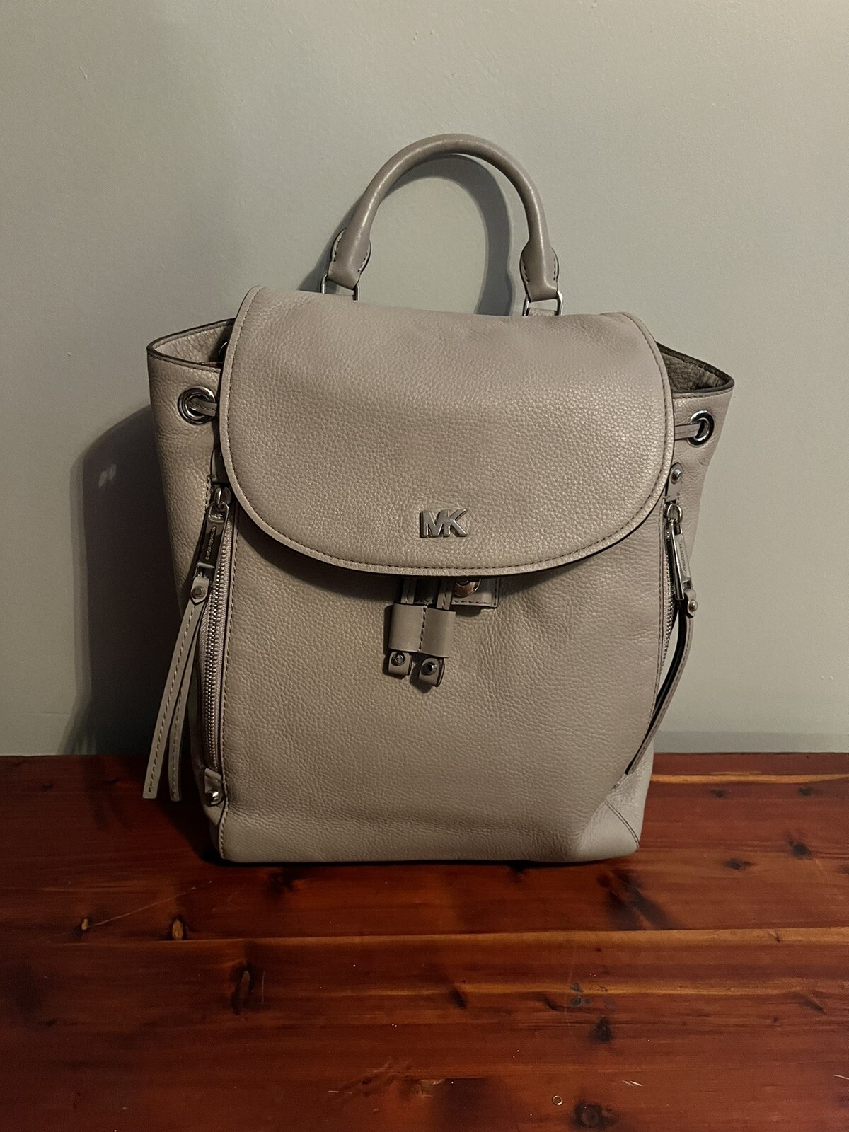 Michael Kors  Backpack Junie Gray Pebbled Leather Drawstring Wow!