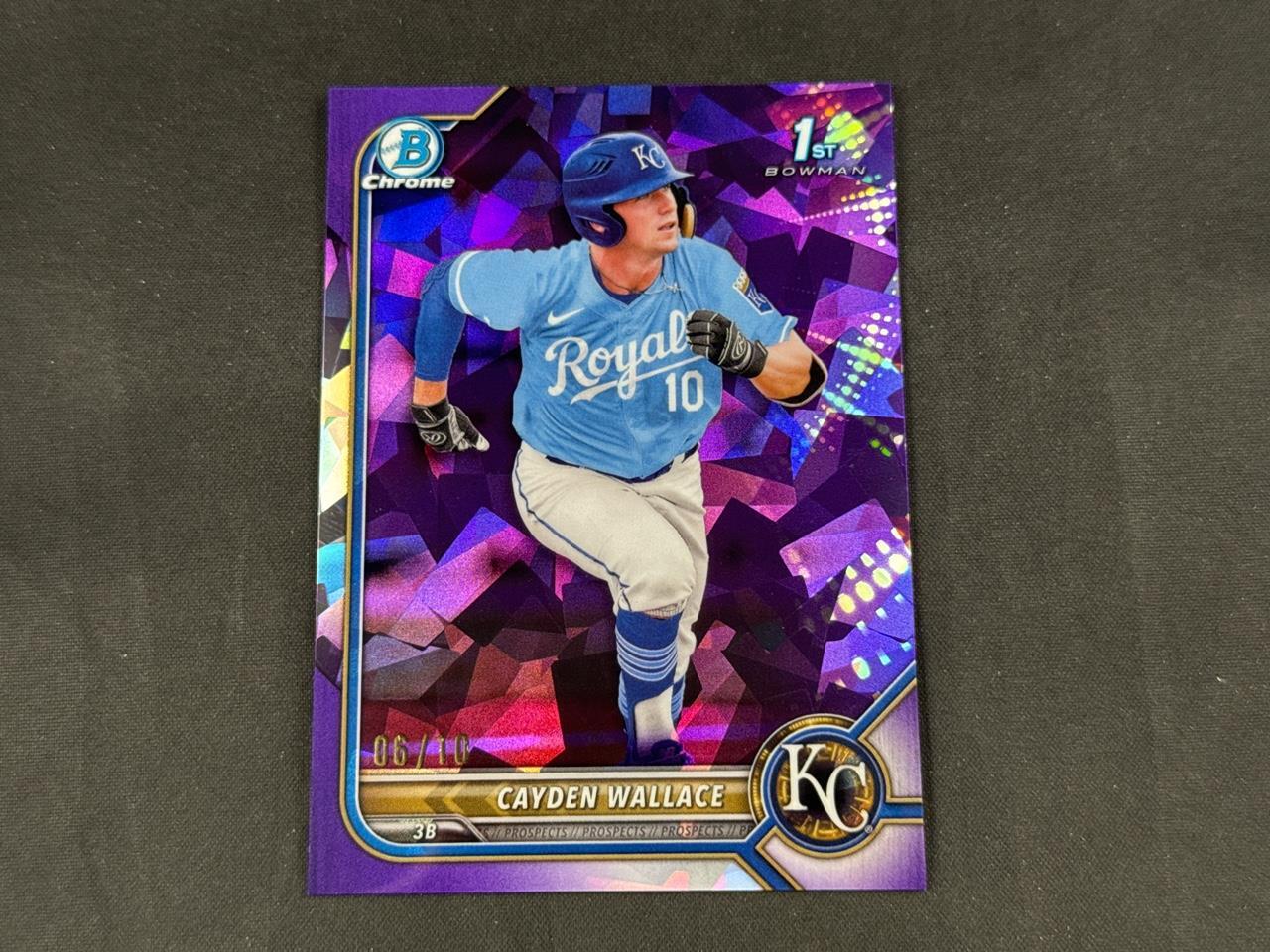 2022 BOWMAN CHROME DRAFT CAYDEN WALLACE 1ST PURPLE SAPPHIRE REFRACTOR 6/10