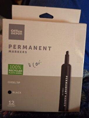 Office Depot Permanent Markers Chisel Tip Black (12 Count) Open Box